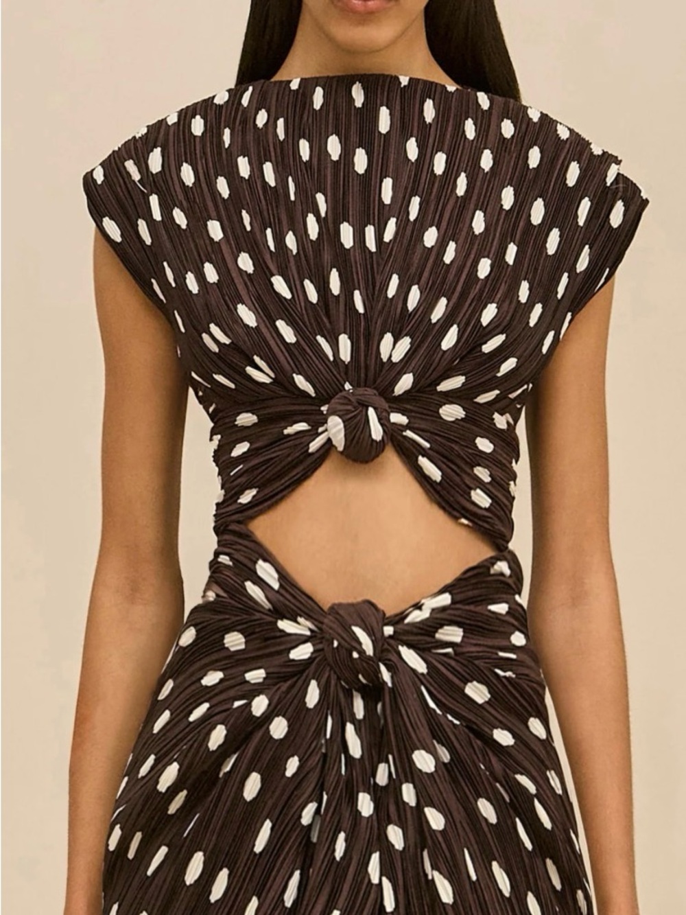 Cult Gaia Brown and White Polka Dot Knot-Front Mini Dress